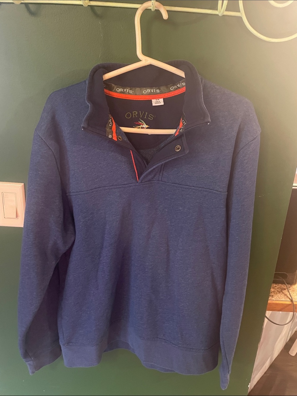 Orvis Men's Dark Blue 1/4-Zip Partial Snap Button Size Medium